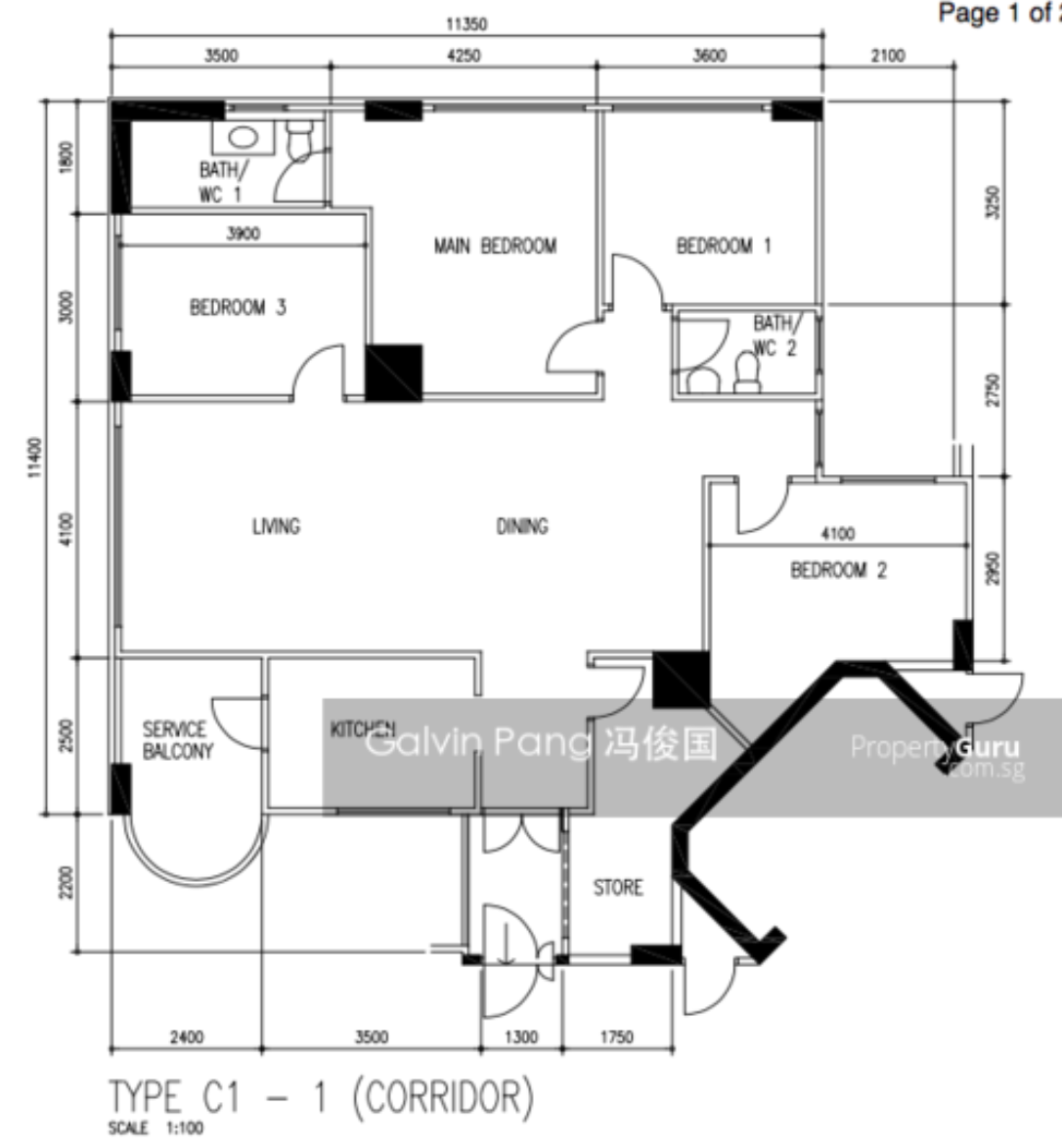 Type C1-1 executive HDB flat floor plan at Block 631-637 Choa Chu Kang North 6