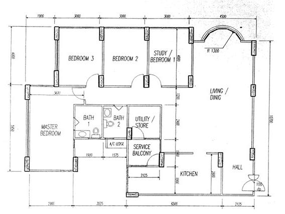 Executive HDB flat floor plan with semi-circle living room windows, Block 638-643 Choa Chu Kang Street 64