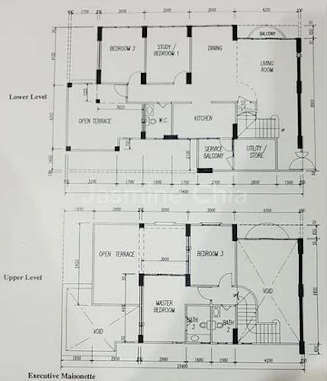 Executive maisonette floor plan over two levels, Block 638-643 Choa Chu Kang Street 64