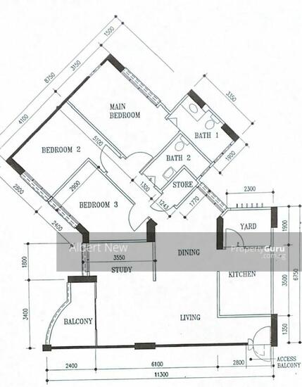 5-room HDB flat floor plan with an angled layout, Block 687-691 Jurong West Central 1