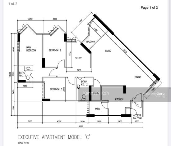 Executive apartment Model C floor plan, Block 687-691 Jurong West Central 1