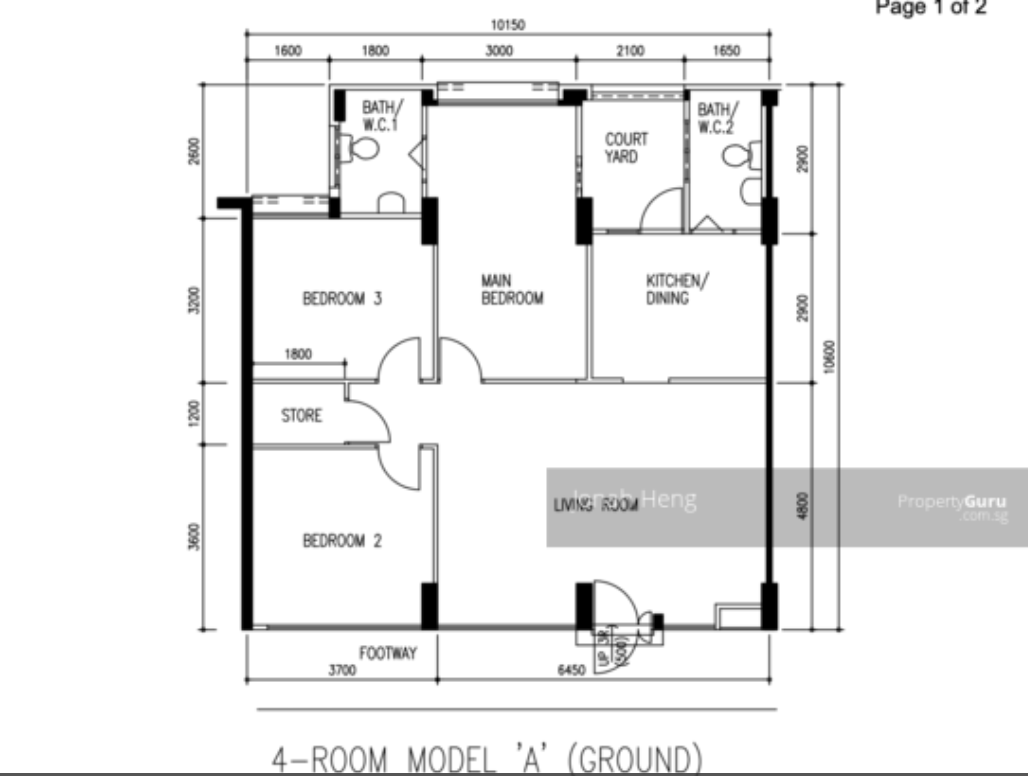 4-room HDB flat Model A floor plan, Block 513-532 Jelapang Road