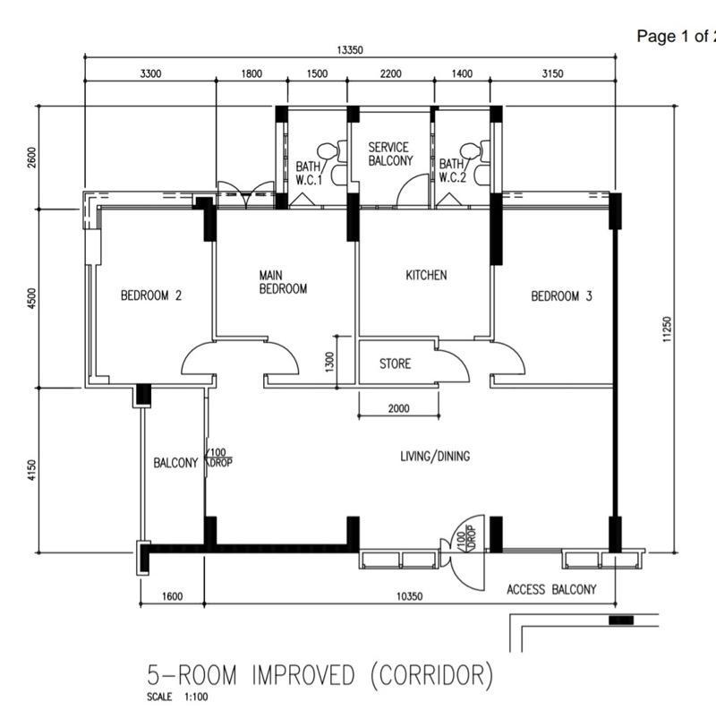 5-room improved HDB flat floor plan, Block 513-532 Jelapang Road