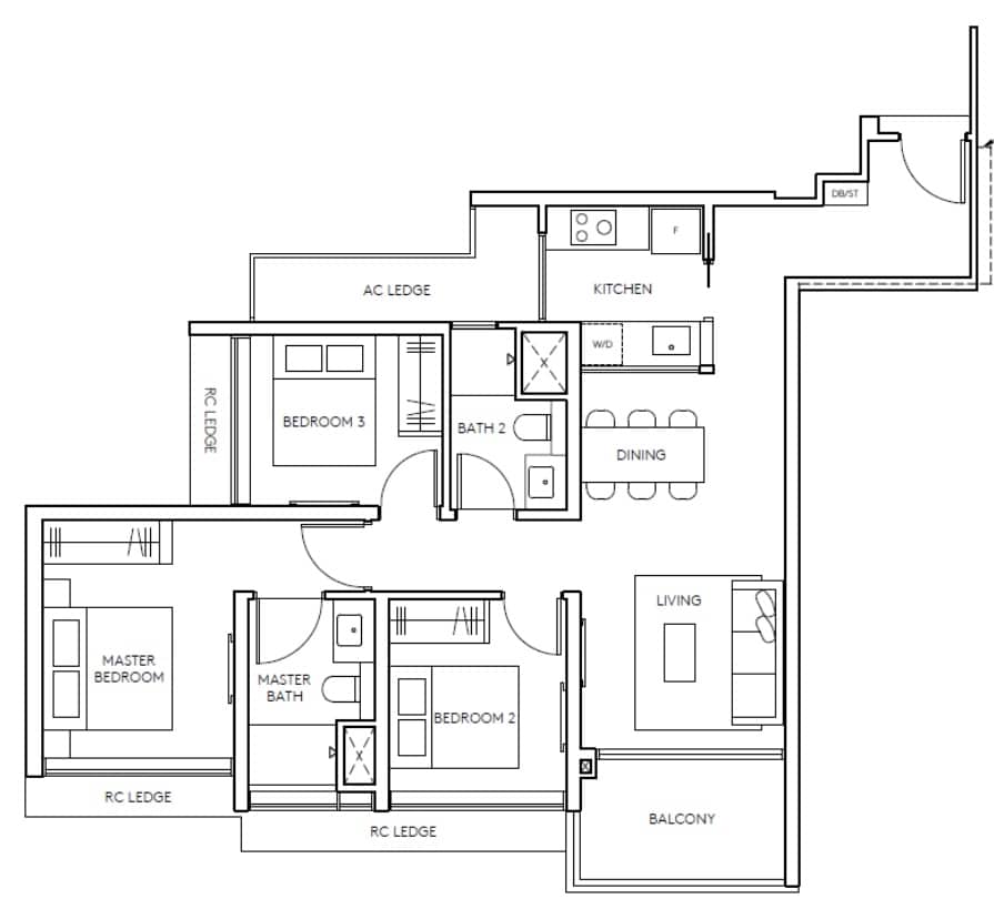 Amo Residence 3 Bedroom 958 sqft