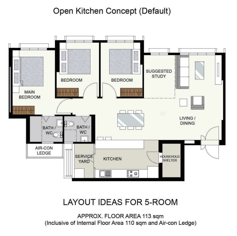 Matilda Sundeck 5Room Flat Layout