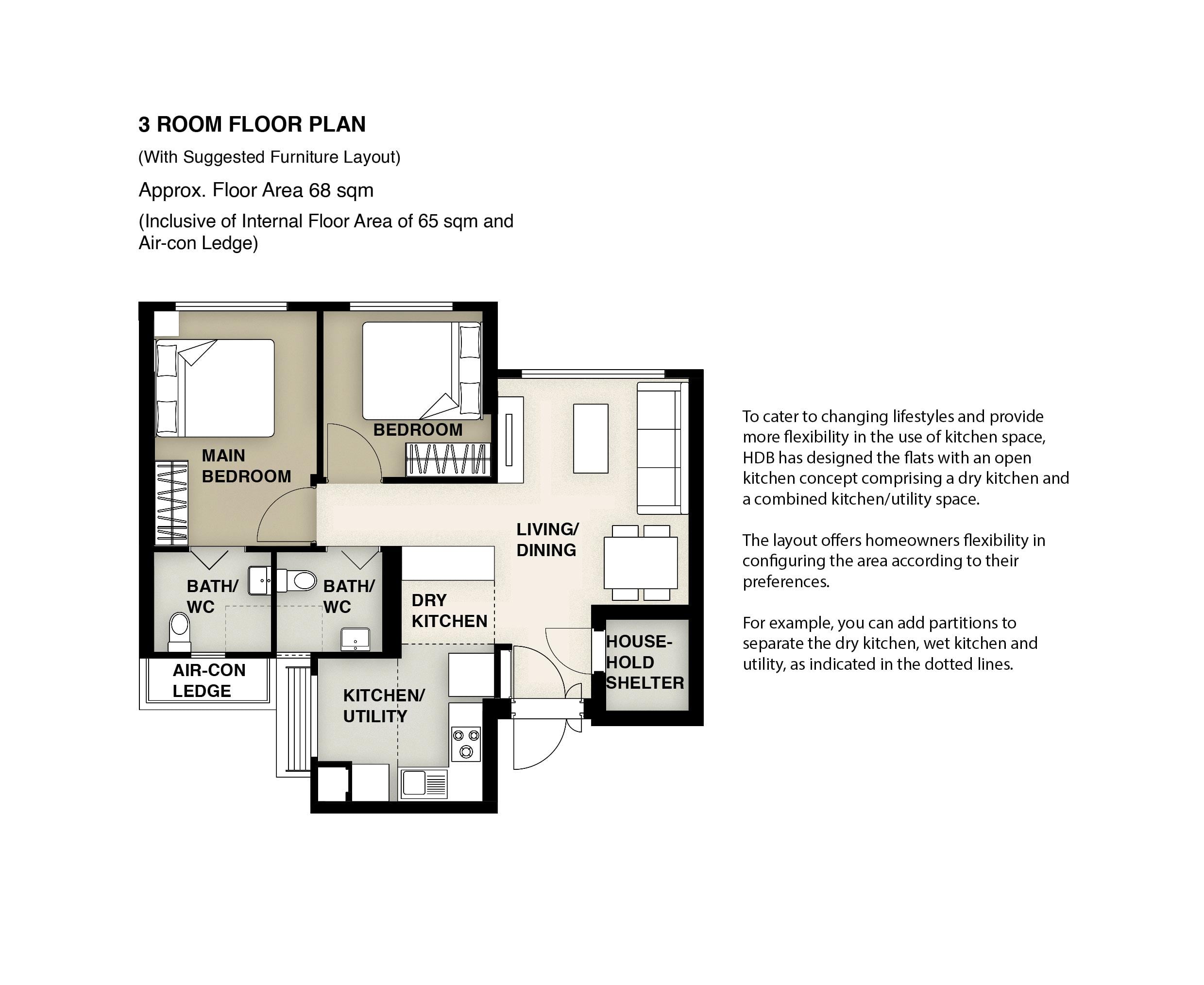 Woodlands South Plains 3 Room Floor Plan