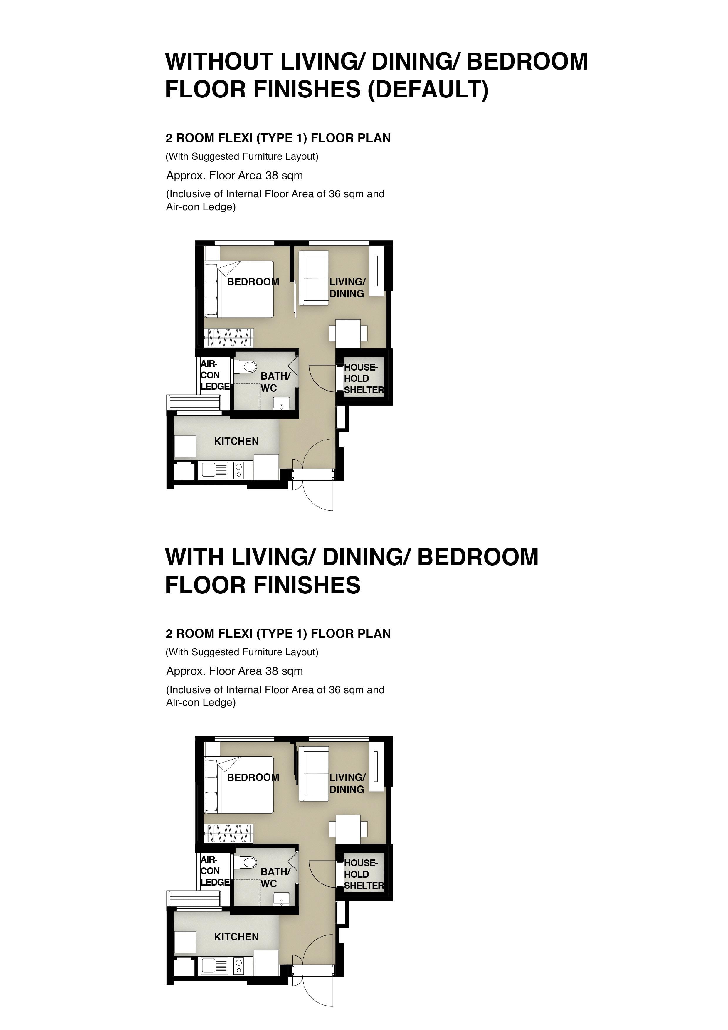 Woodlands South Plains 2 Room Flexi Type 1 Floor Plan