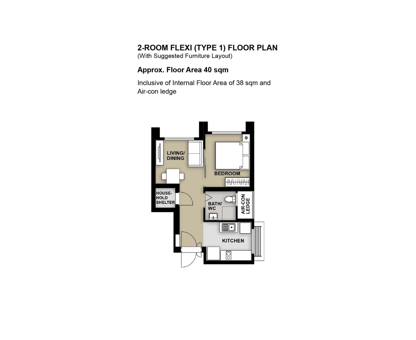 Keat Hong Grange 2 Room Flexi Type 1 Floor Plan