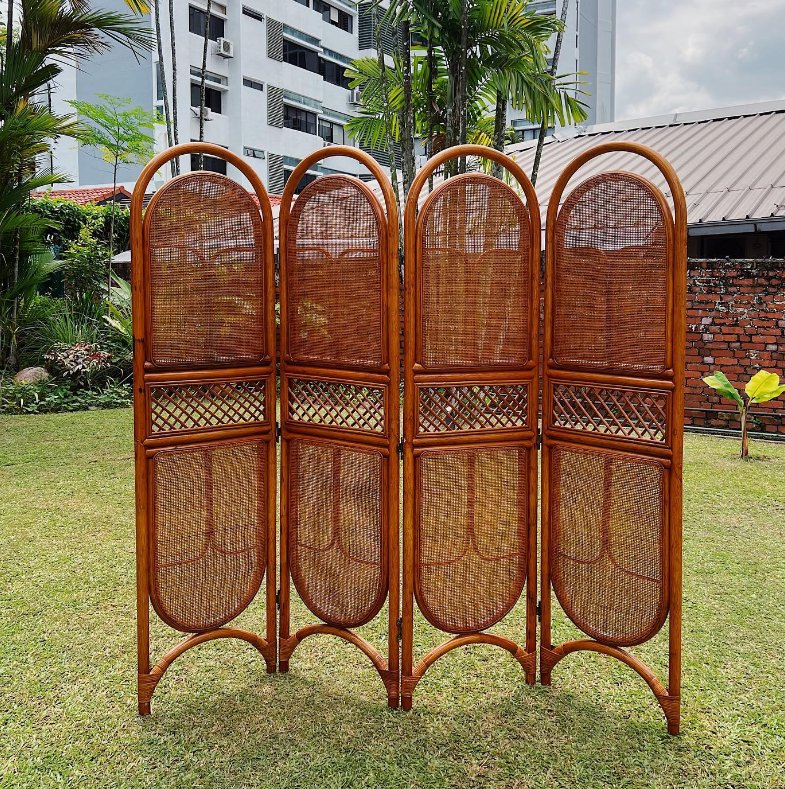Four Panelled Rattan Screen
