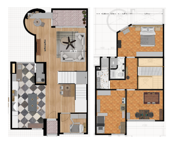 Floor plans of both levels of the 1986 Hougang executive maisonette after renovation
