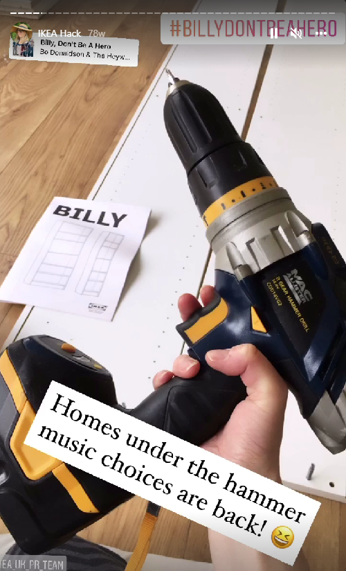 IKEA BILLY bookcase being assembled with a power drill for a built-in cabinet hack