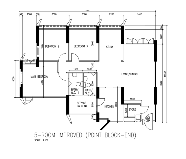 Original floor plan of the 23-year-old 5-room improved HDB flat in Bukit Panjang