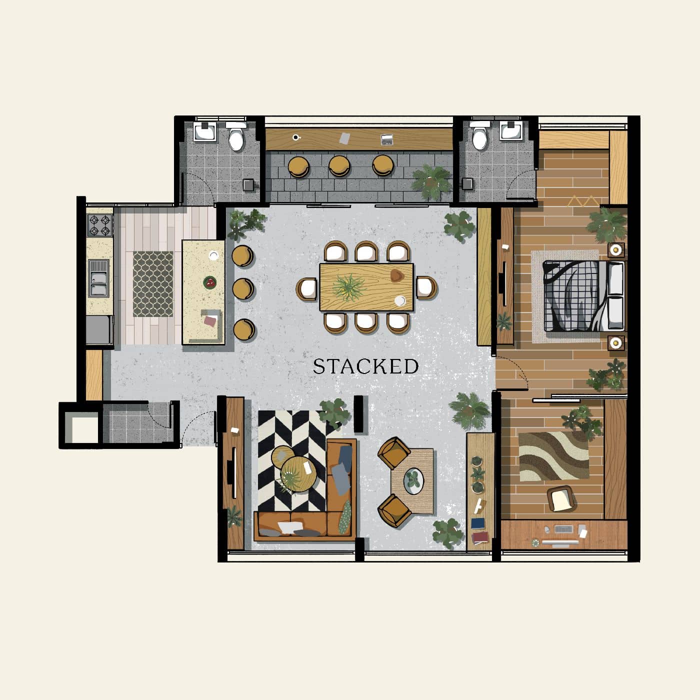 5 room improved one bedroom