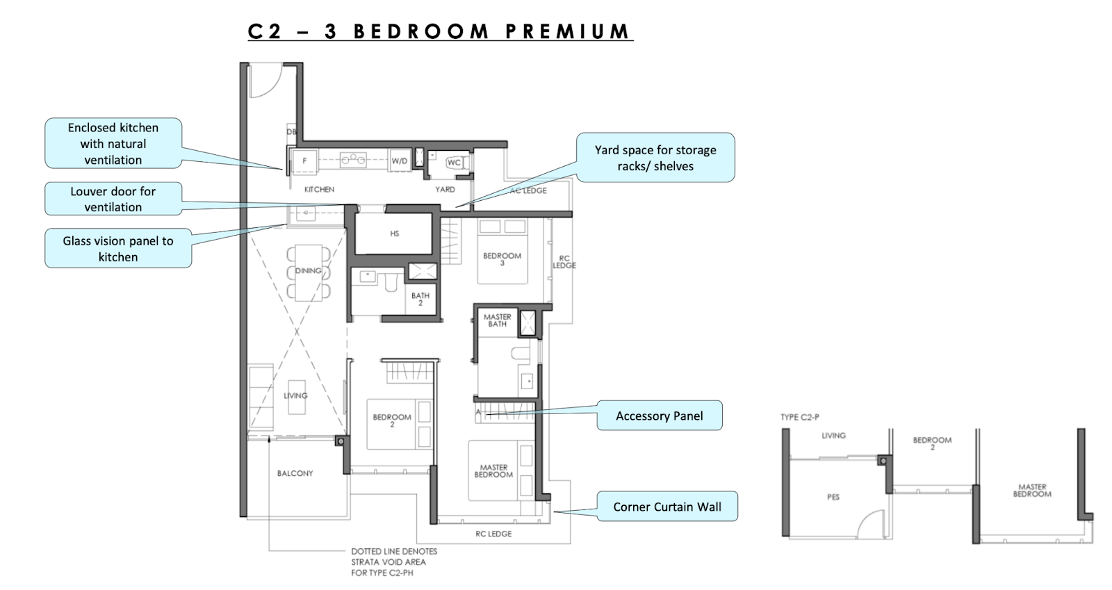 Sky Eden@Bedok Type C2 3-bedroom premium floor plan with layout notes