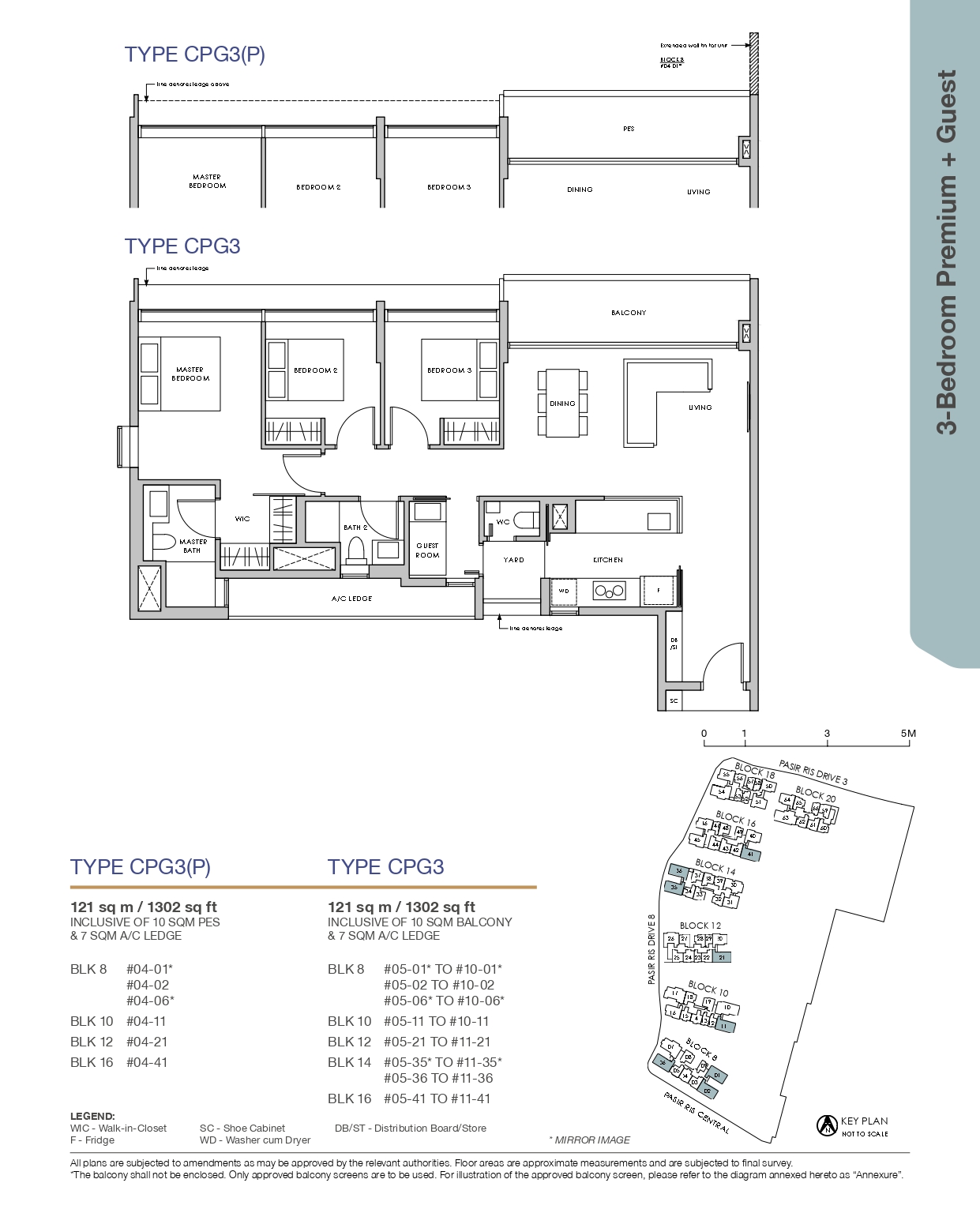 Pasir Ris 8 Type CPG3 3-bedroom premium plus guest floor plan, 1,302 sq ft