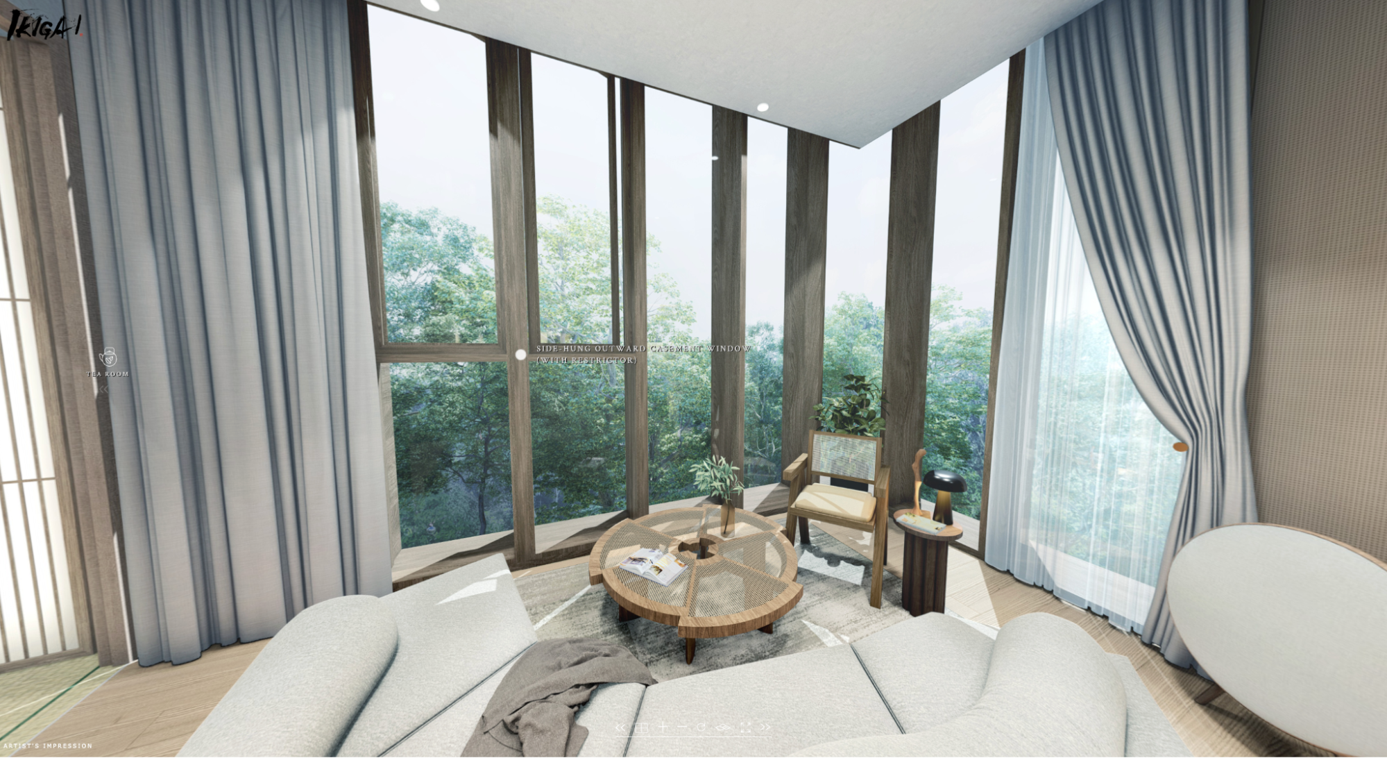 Ikigai 1 Bedroom Study Type A1 unit Living Room Floor to Ceiling Windows