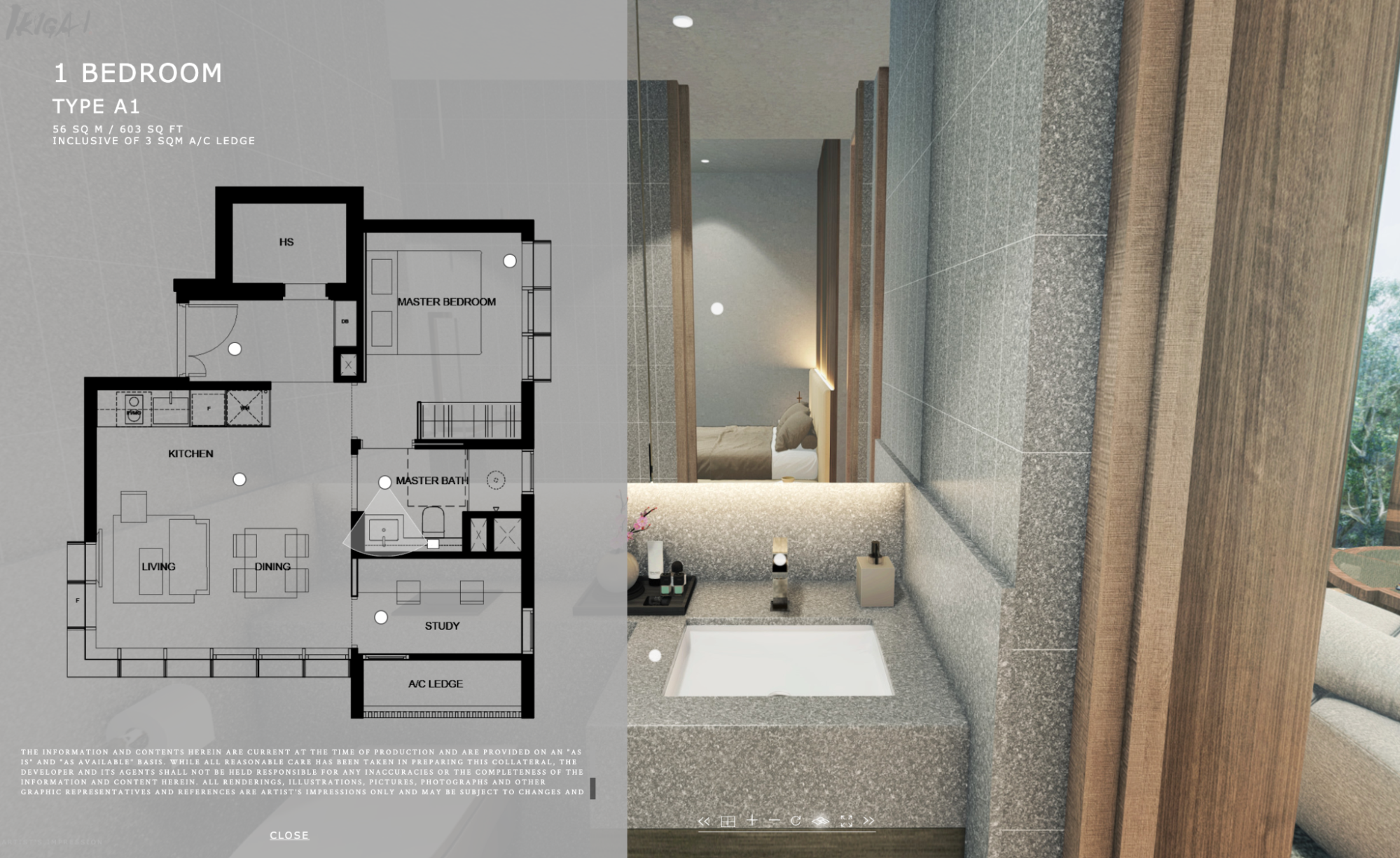 Ikigai 1 Bedroom Study Type A1 unit Bathroom