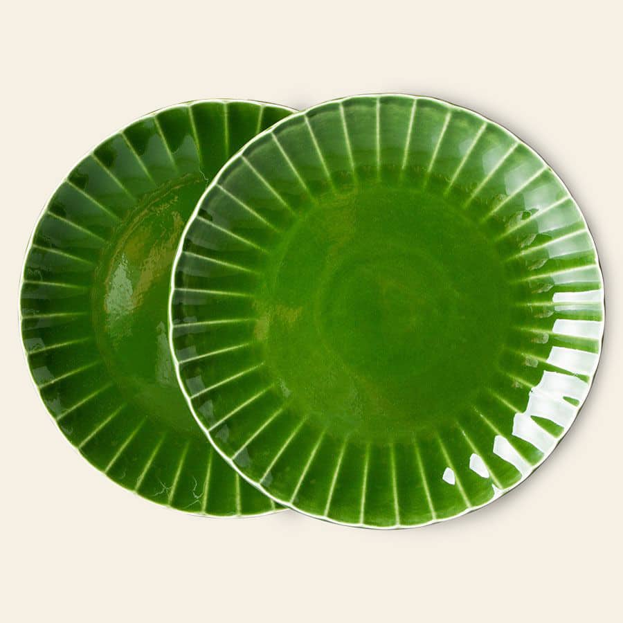 HKliving The Emeralds Ceramic Dinner Plate Ribbed Set of 2 Green 1