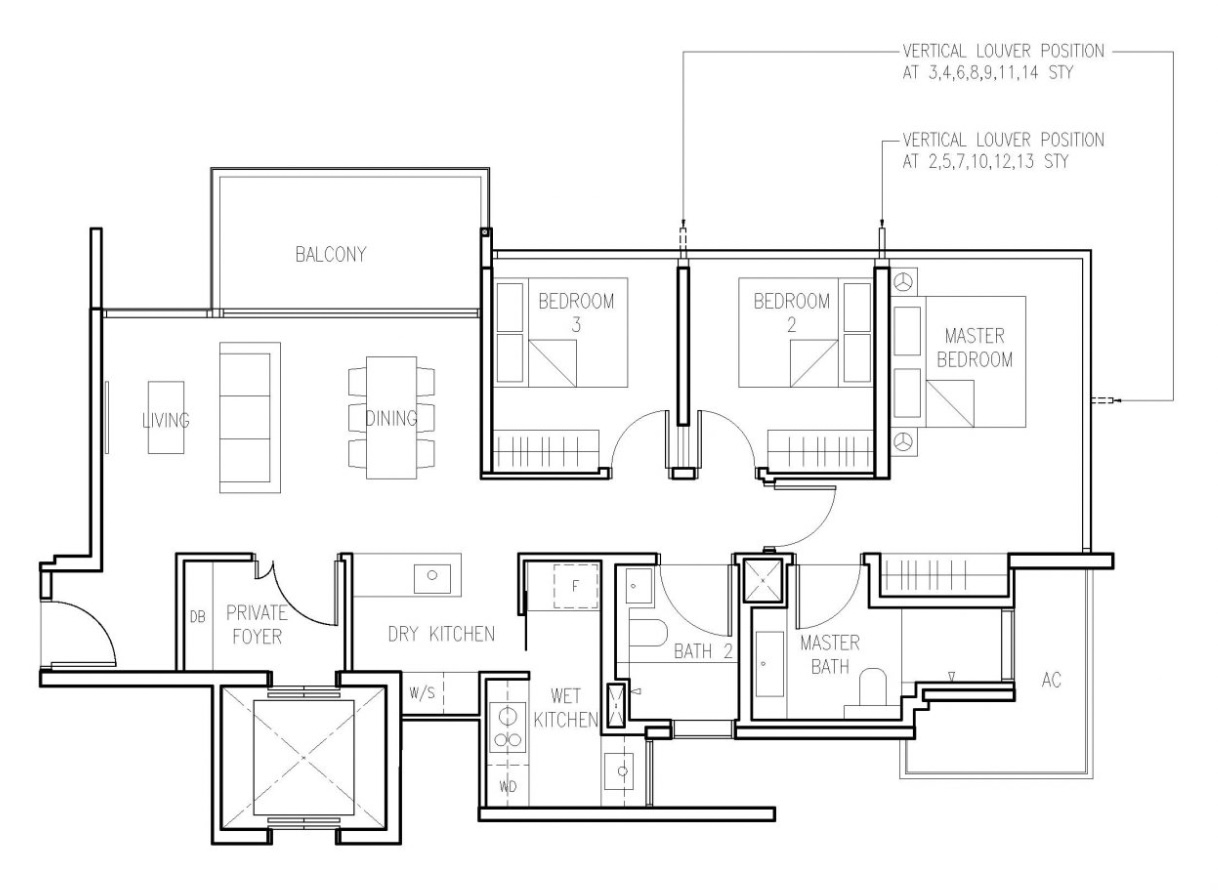 Cairnhill 16 3 bedroom floor plan