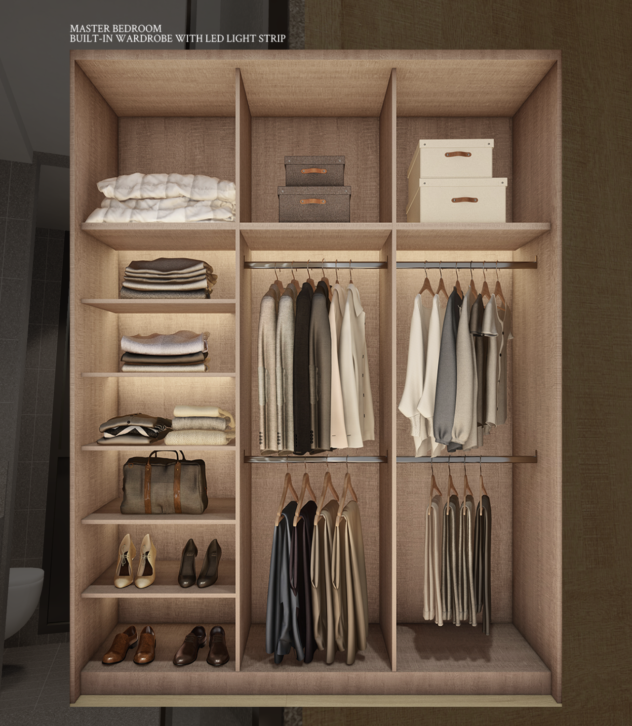 Ikigai penthouse master bedroom built-in wardrobe with LED strip lighting