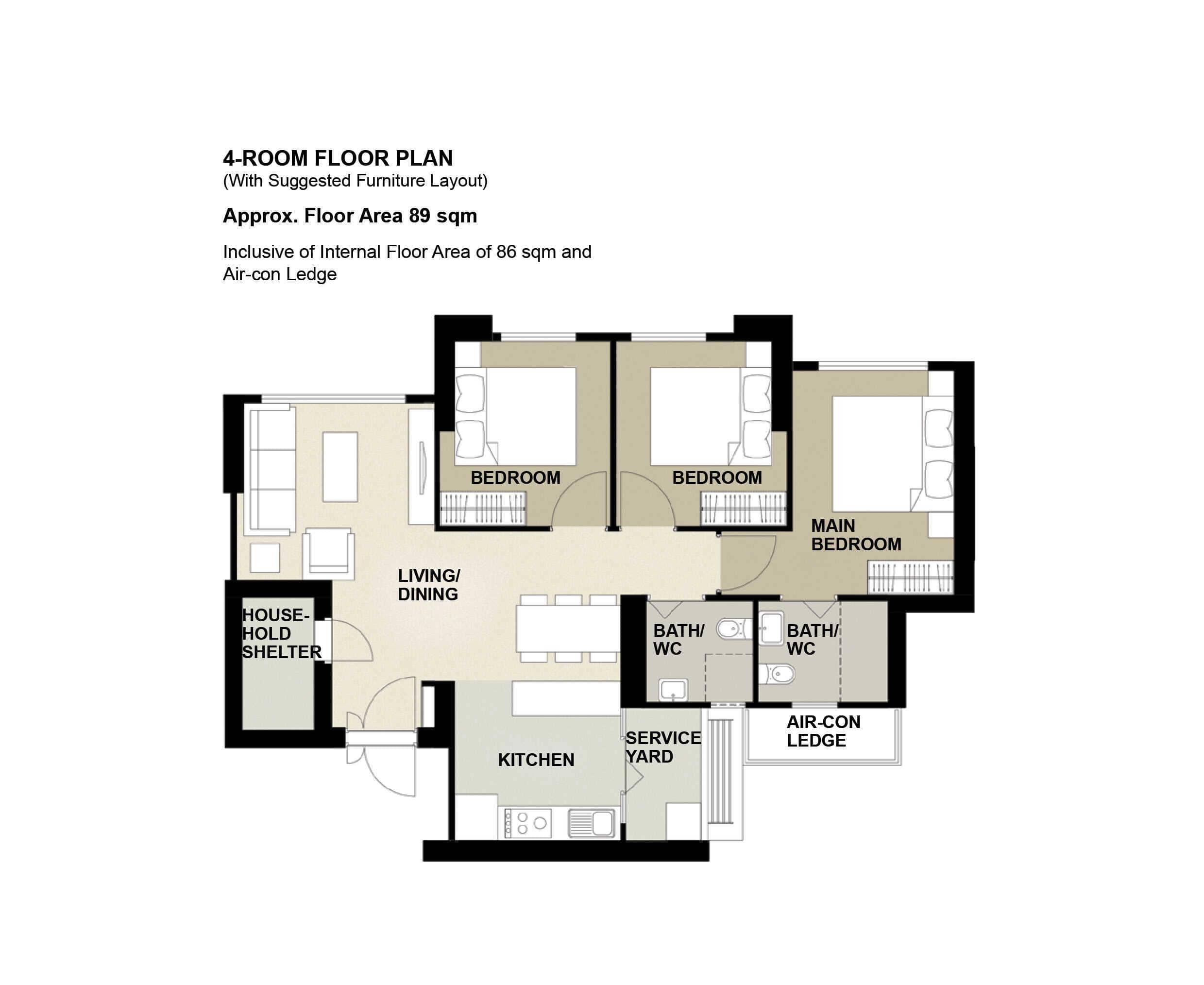 Ulu Pandan Glades 4 Room Floor Plan 1