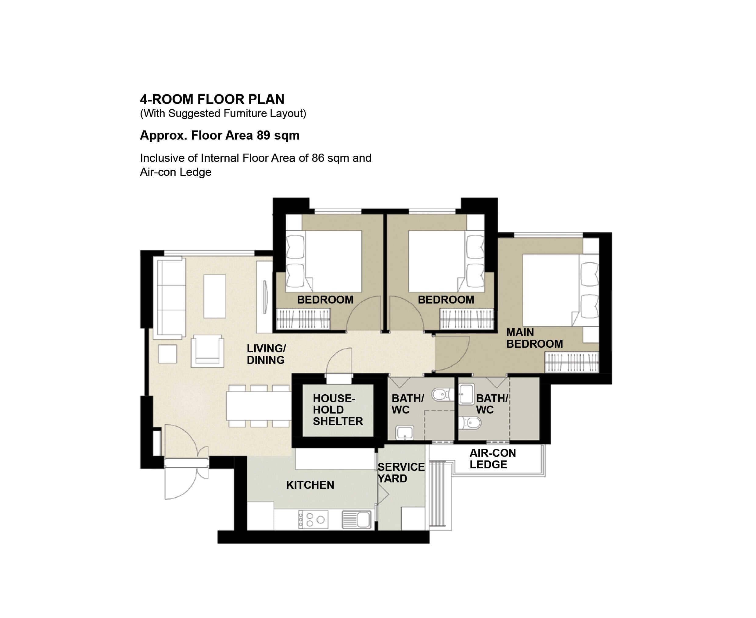 Ulu Pandan Glades 4 Room Floor Plan