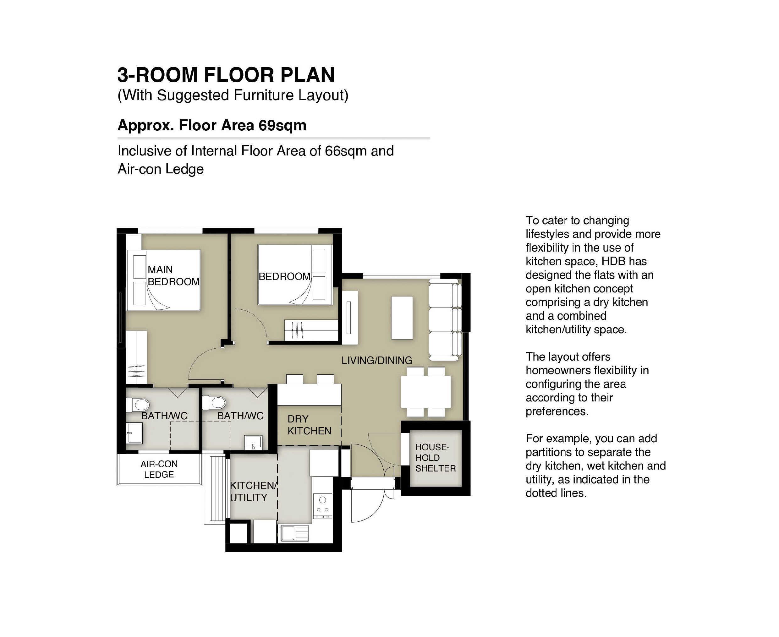 Brickland Weave 3 Room Flexi Floor Plan
