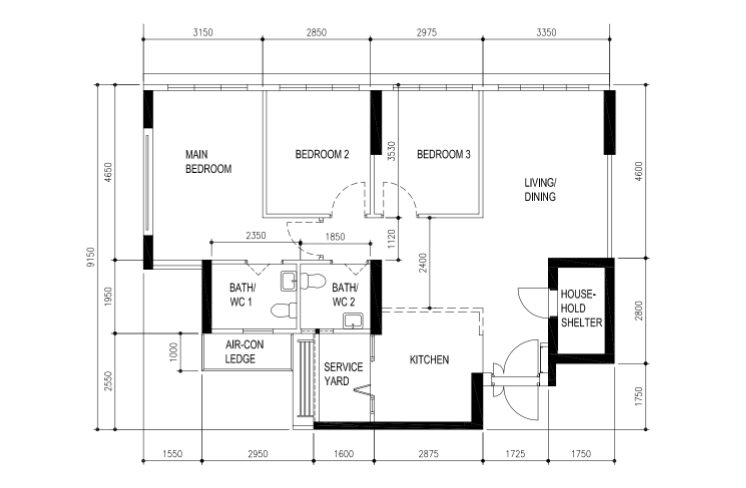 Floor plan of the Tampines BTO flat before renovation