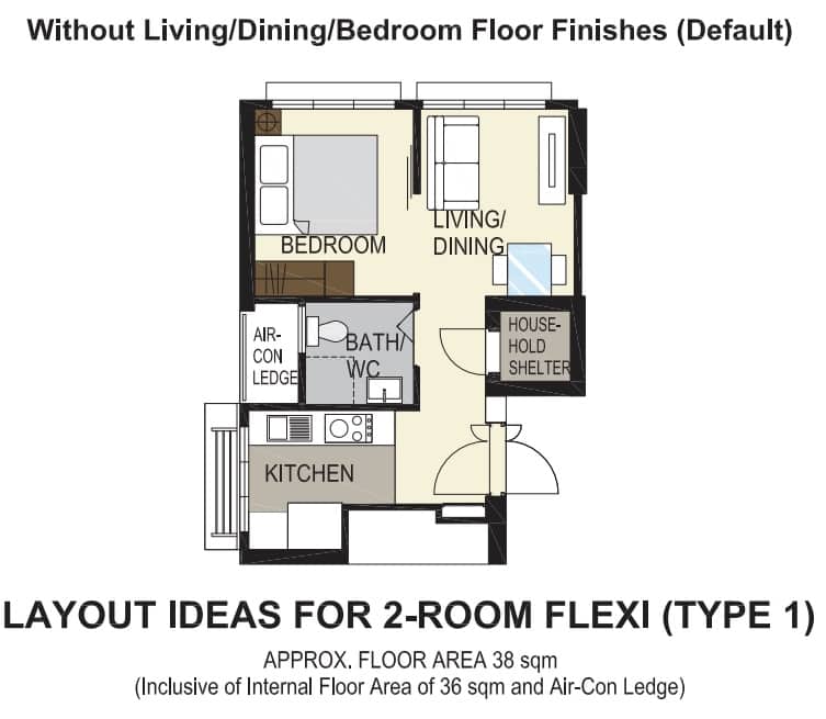 Bedok South Horizon 2 Room Flexi Type 1 Floor Plan