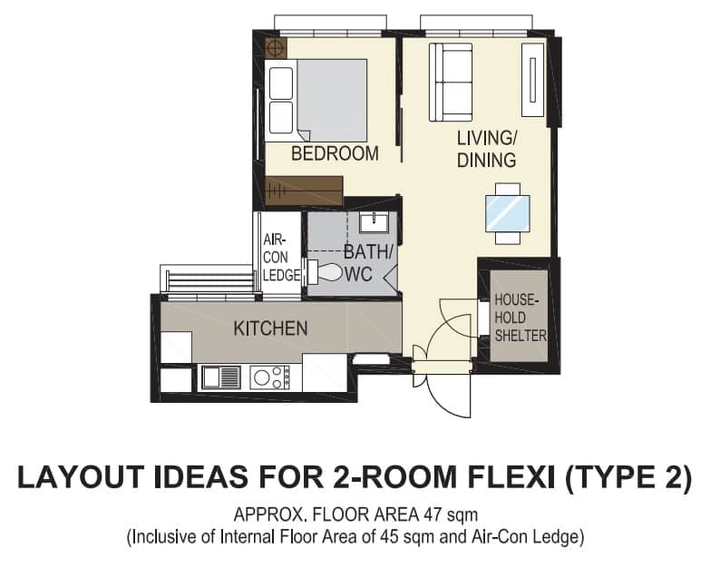 Bedok South Horizon 2 Room Flexi Type 2 Floor Plan