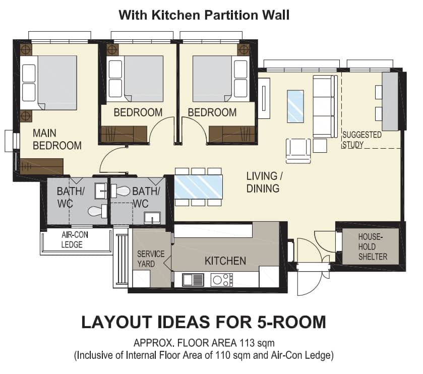 Bedok South Horizon 5 Room Floor Plan 3