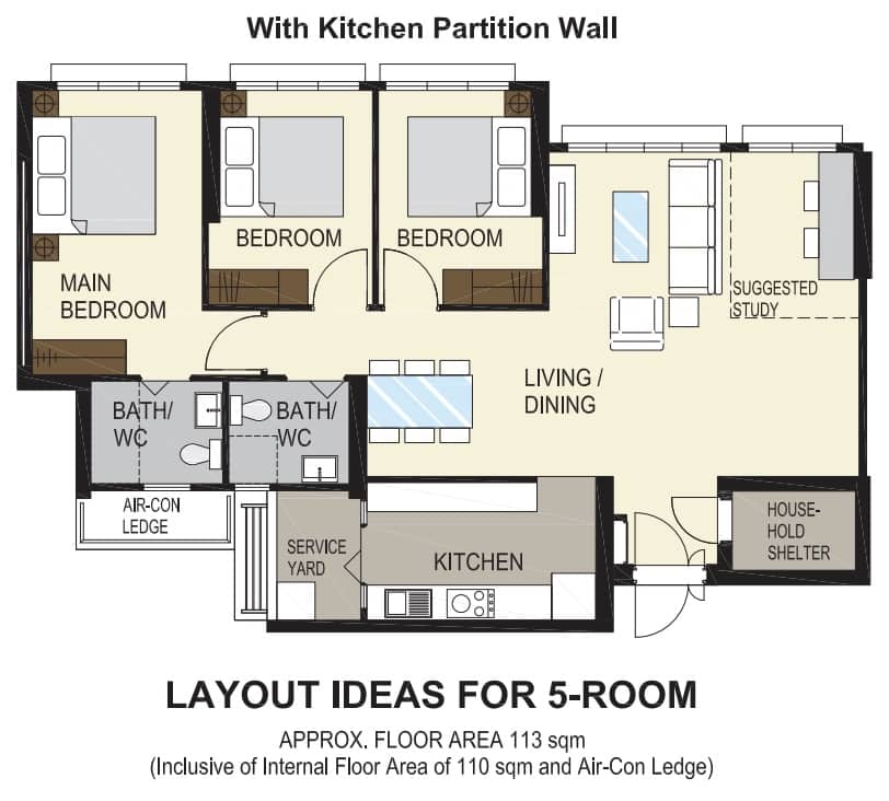 Bedok South Horizon 5 Room Floor Plan 1