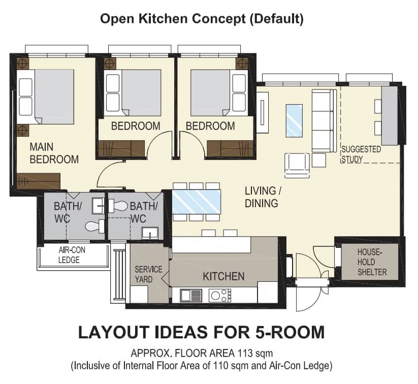 Bedok South Horizon 5 Room Floor Plan