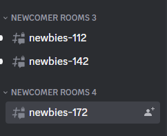 Midjourney newcomer rooms in the Discord channel list