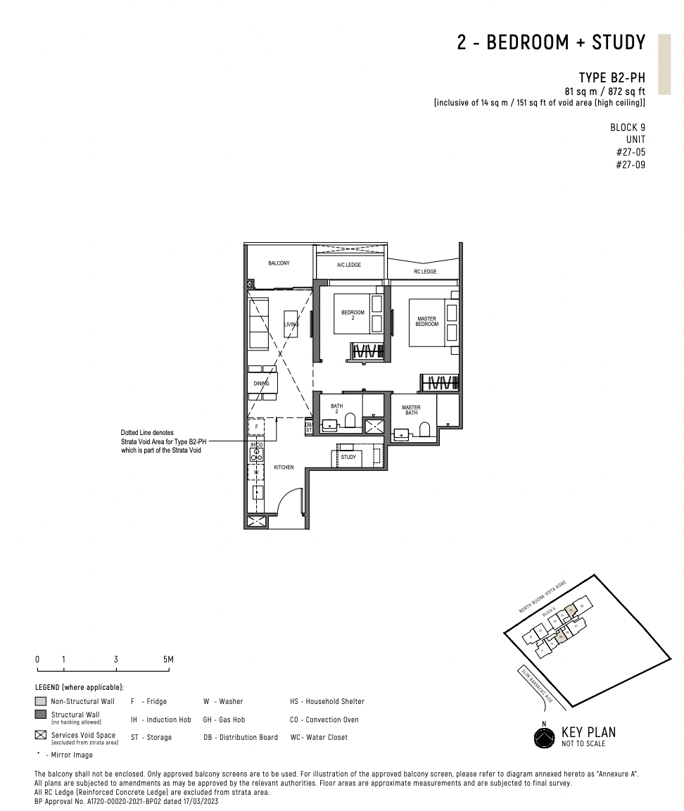 Blossoms by the Park - 2-bedroom + Study B2-PH Unit Layout
