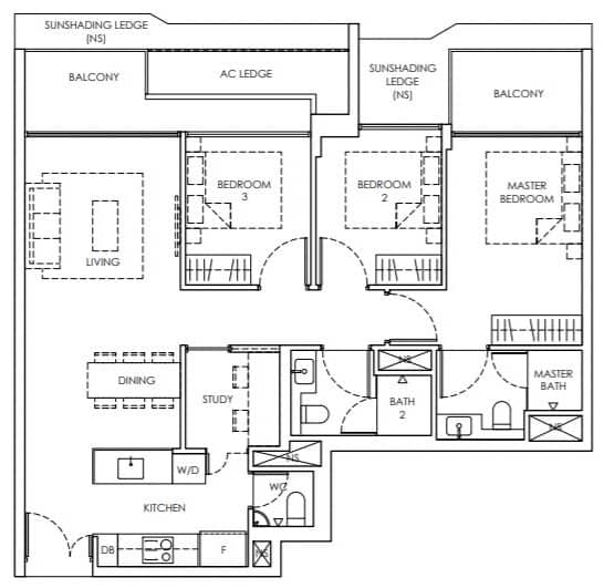 peak residence type c1 2 3 bedroom study