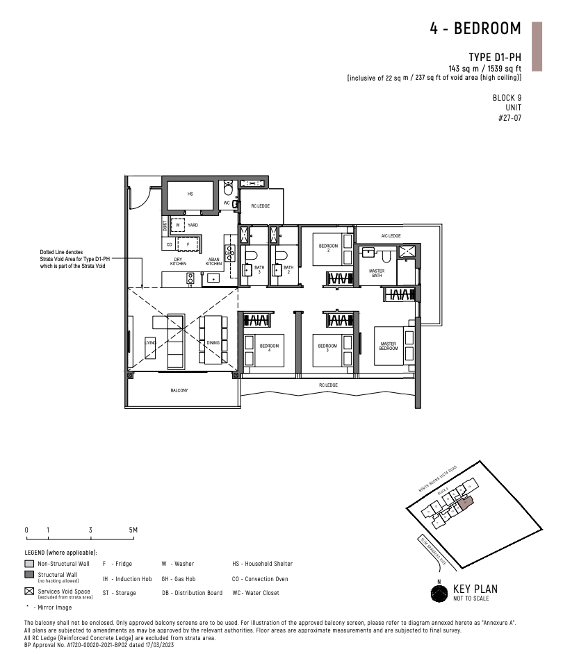 Blossoms By The Park Type D1-PH 4-bedroom floor plan, 1,539 sq ft