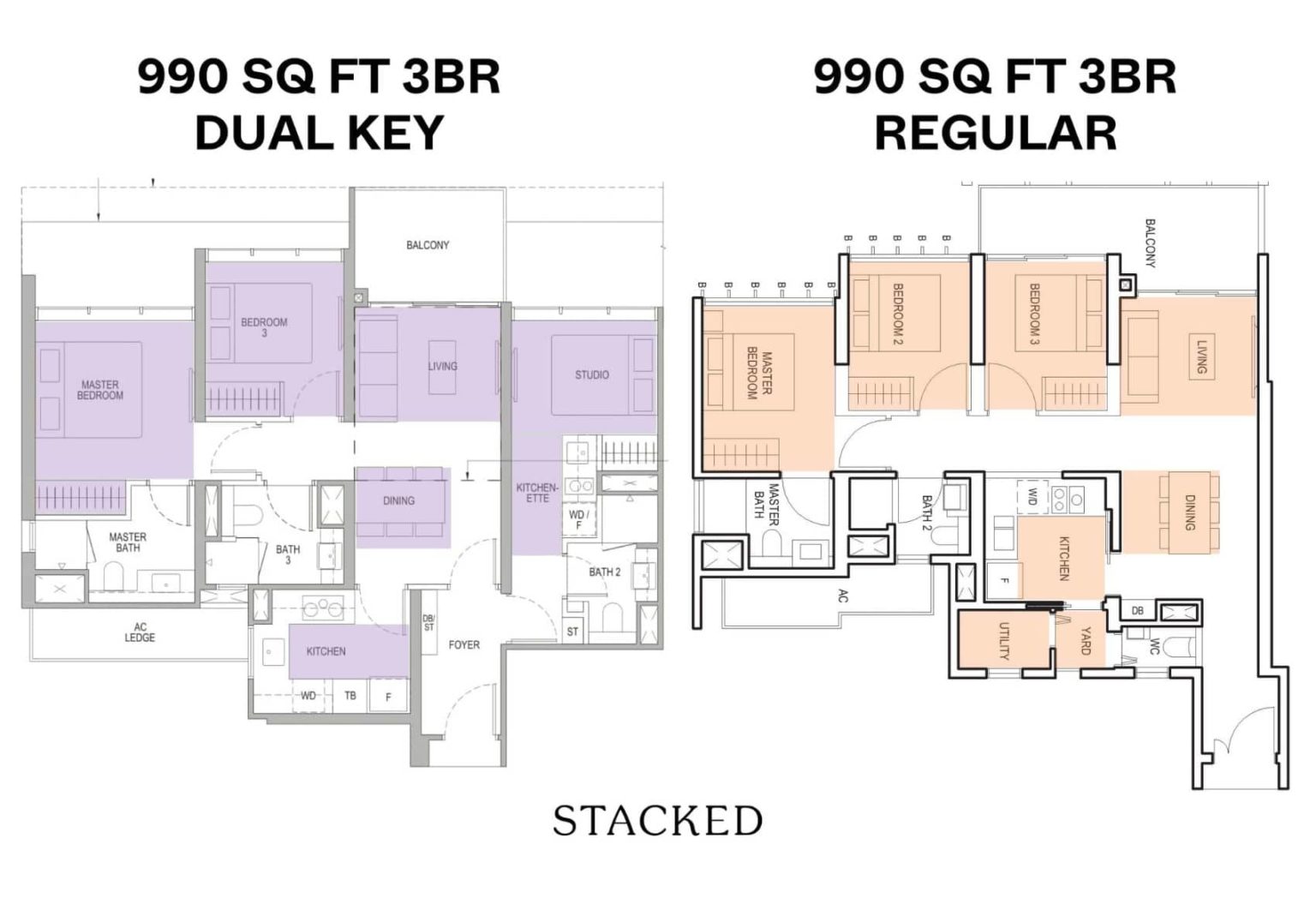dual key vs regular unit layout singapore
