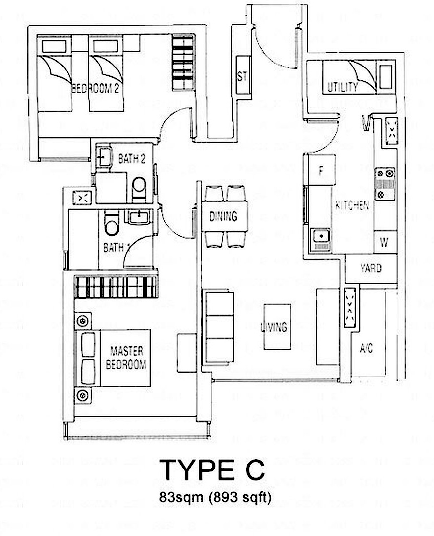 2 Bedroom Floor Plan 893 Sq Ft Citylights
