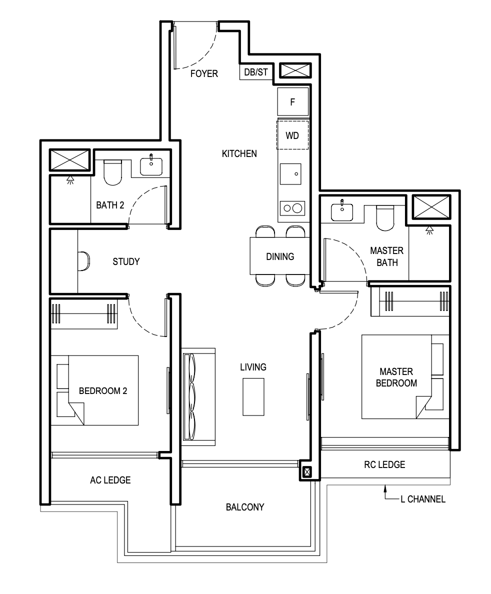 grand dunman 2 bedroom study floorplan