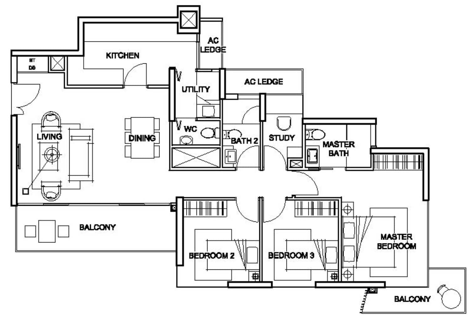 Foresque Residences 1238 sq ft 3 bedder