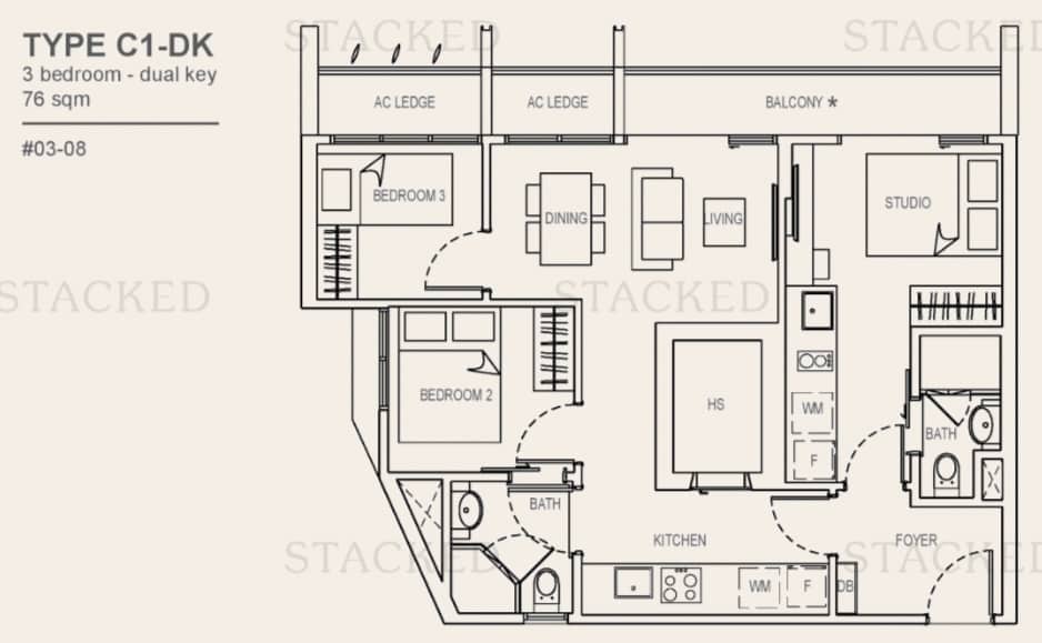 The Rise At Oxley Residences 3 Bedroom Floor Plan