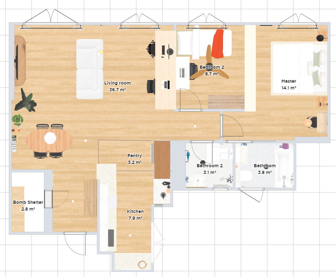 home.by.me 3D layout of the couple's Bidadari BTO flat, used to plan furniture and carpentry