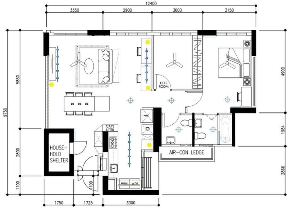 Renovated floor plan of the Bidadari BTO flat, with the living room enlarged into a bedroom