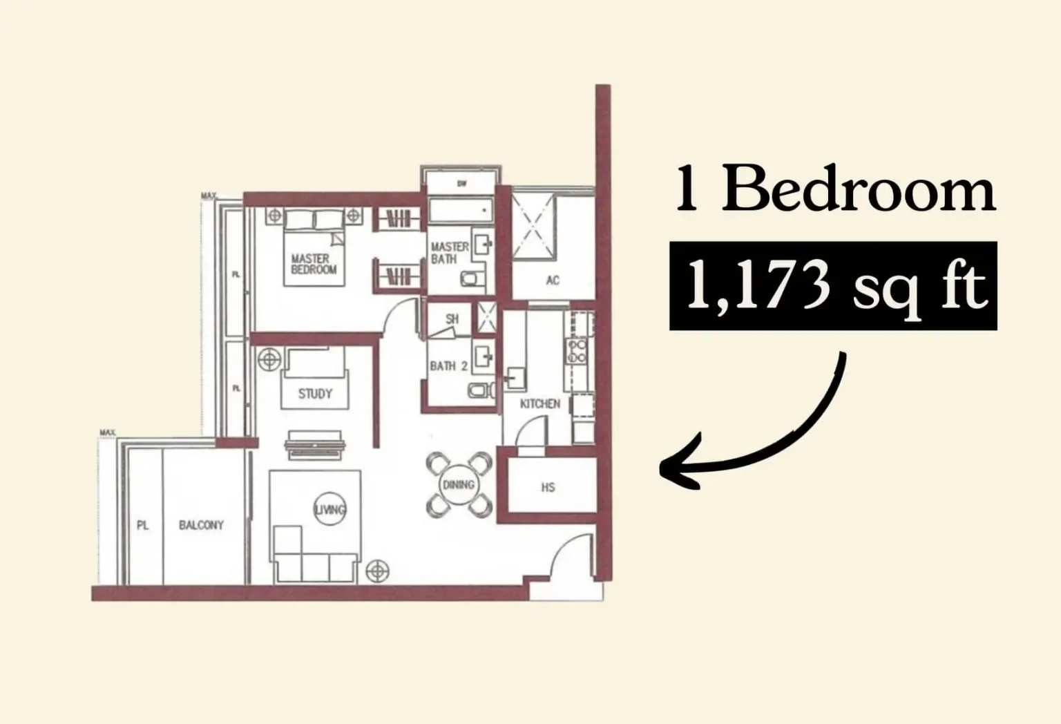 large one bedroom unit