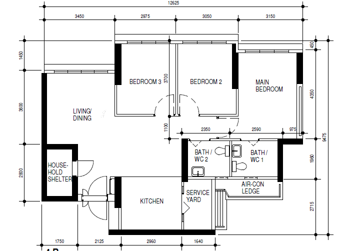 Original floor plan of the couple's 4-room Ubi BTO flat