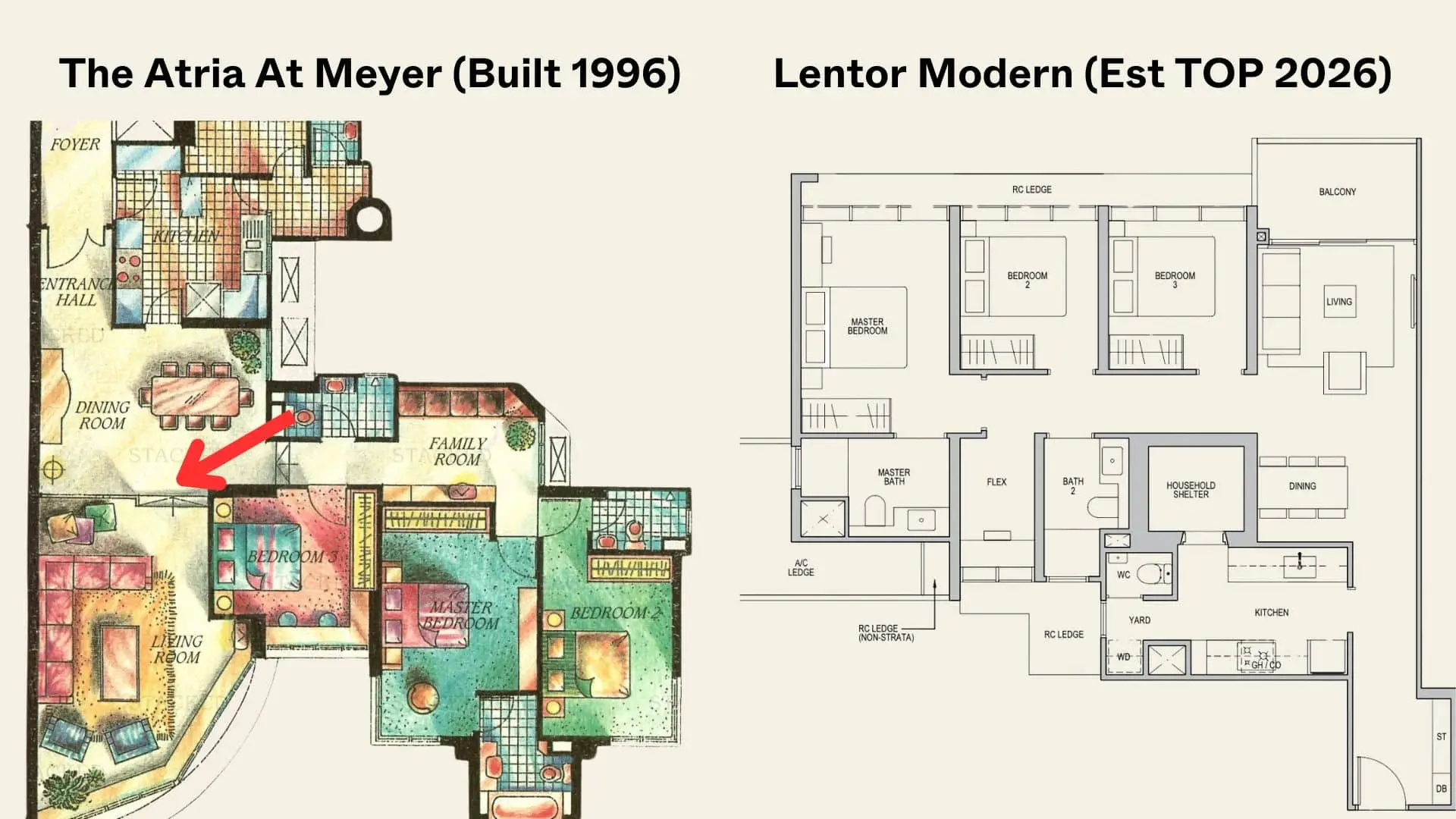 old vs new condo separate dining living