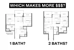 2 bedroom 1 bathroom vs 2 bedroom 2 bathroom