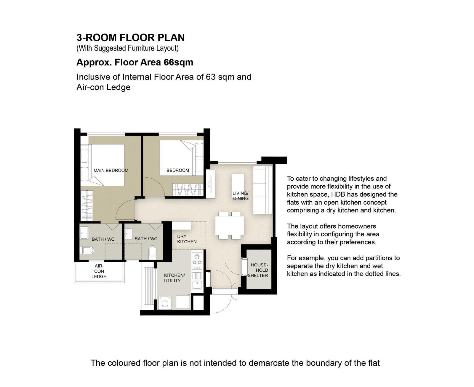 Tanjong Rhu Riverfront I II 3 Room Floor Plan