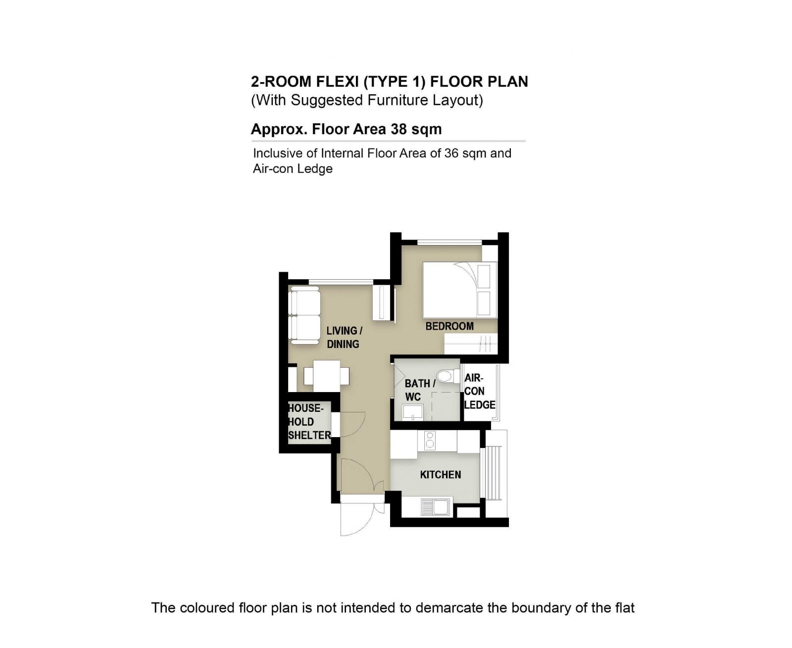 Tampines GreenTopaz 2 Room Flexi Type 1 Floor Plan